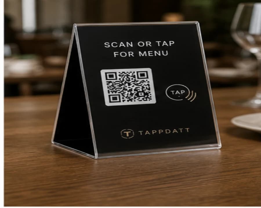 QR and NFC display stand photo lifestyle image